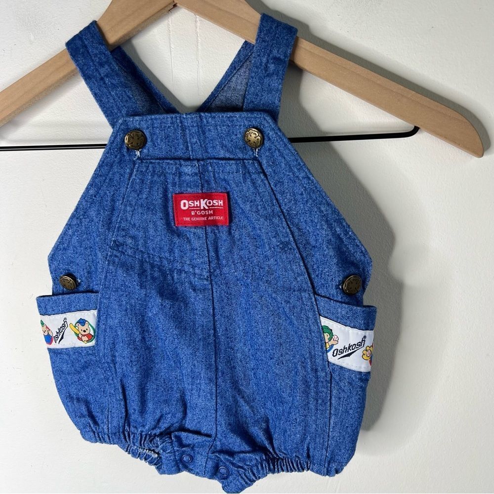 Vintage OshKosh B'gosh Classic Blue Kids Bubble Overalls Made in USA 6-9mo